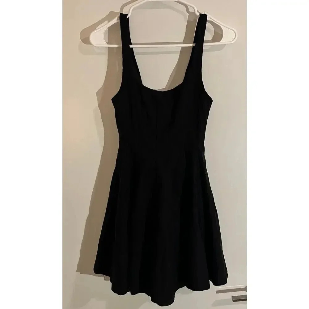 Black flowy mini skater dress with pleats in it, size small